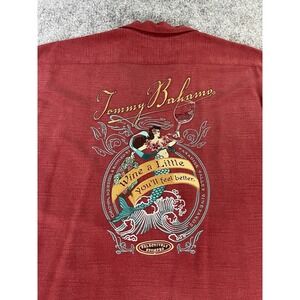 Tommy Bahama Silk Camp Shirt Mens XXL Red Embroidered Mermaid 'Wine A Little'